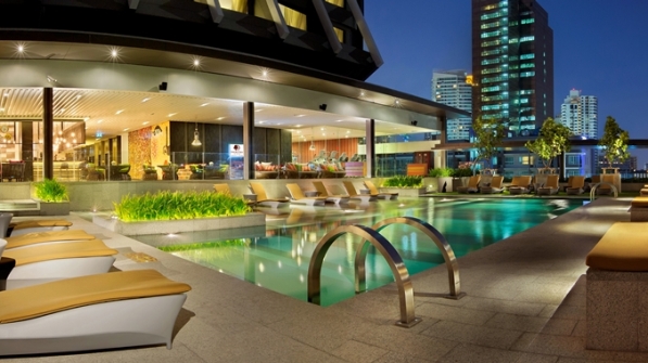 Swimming Pool Night - After a busy day in the city, enjoy refreshing evening cocktails by the pool at Mosaic.
