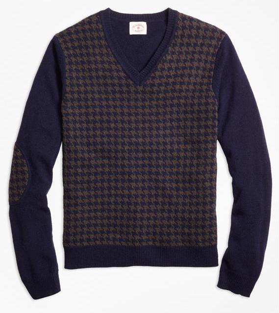 Houndstooth Lambswool V-Neck Sweater
